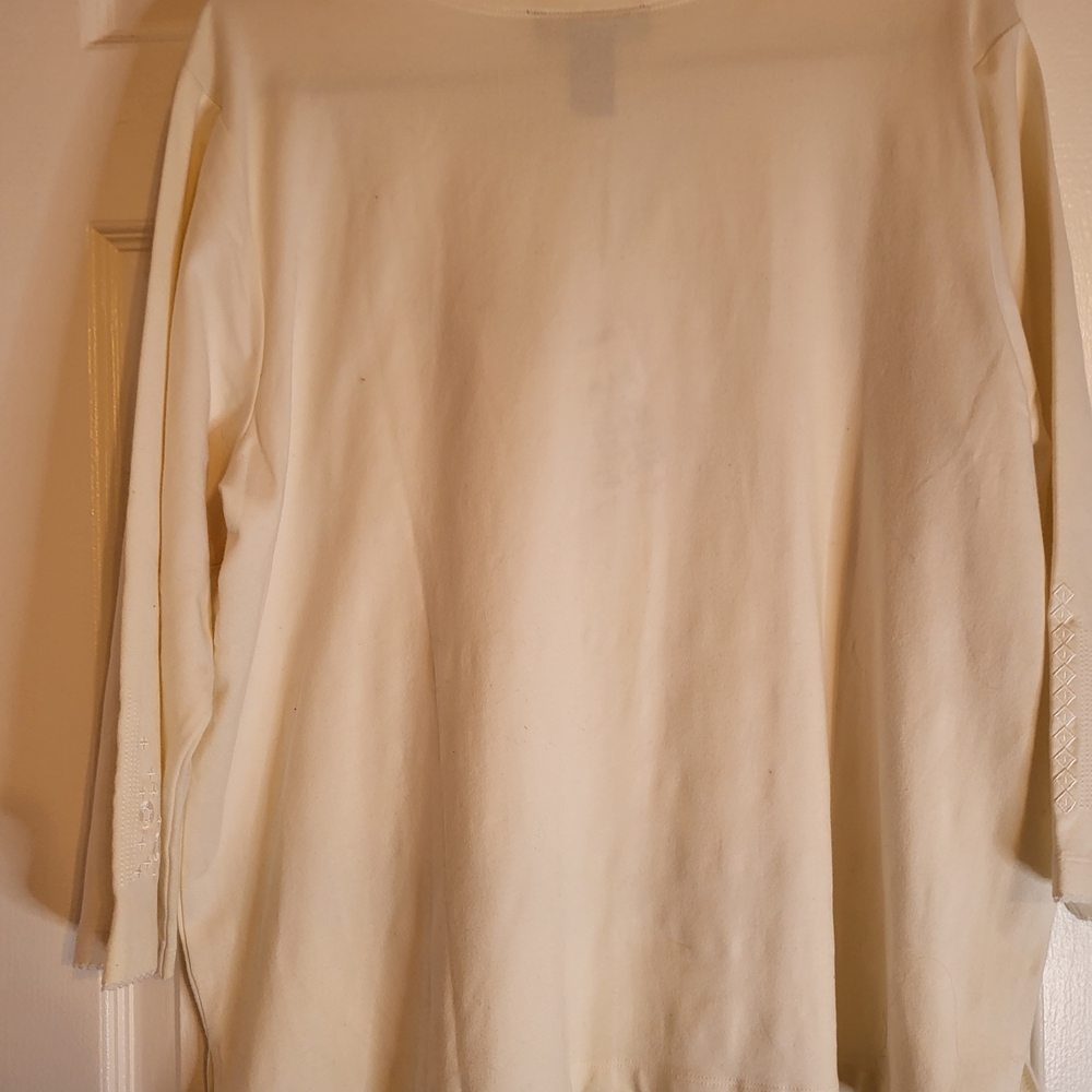 Denim&Co Cream Blouse with Embroidered Detail - Picture 2 of 6